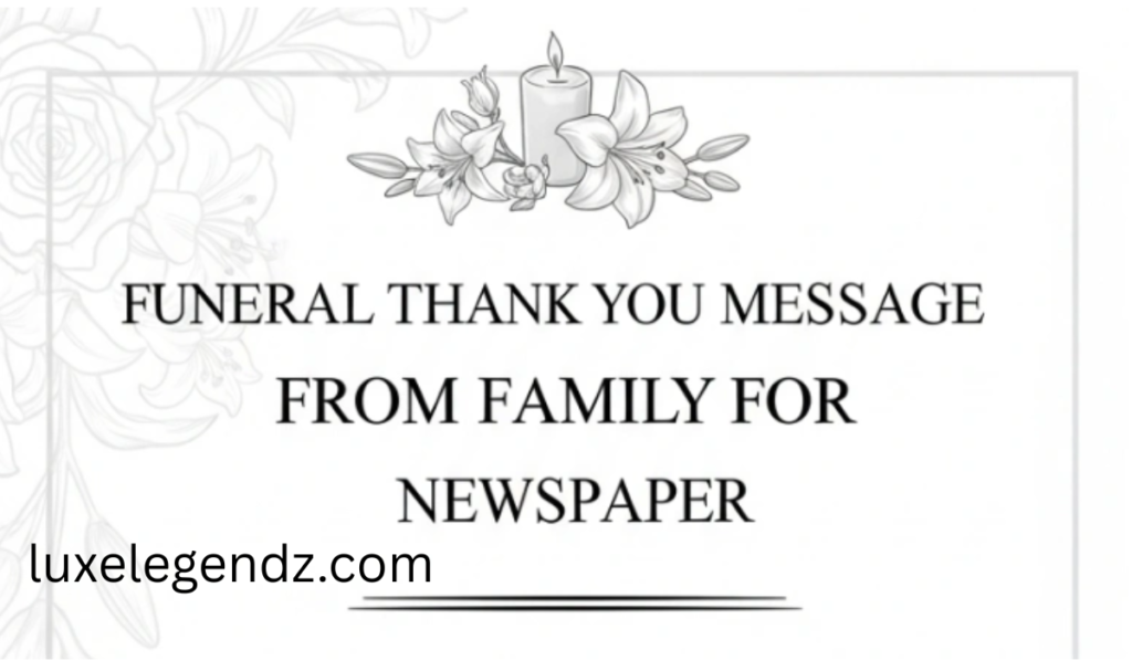 Funeral thank you message from the family for the newspaper.